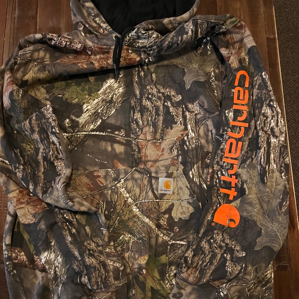 Carhartt Camouflage Hoodie with Blaze Orange Accent